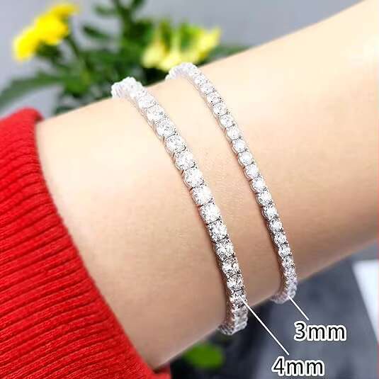 HIP HOP Mossanite Jewelry 3mm Tennis Bracelet 925 Sterling Silver Vvs Moissanite Diamond