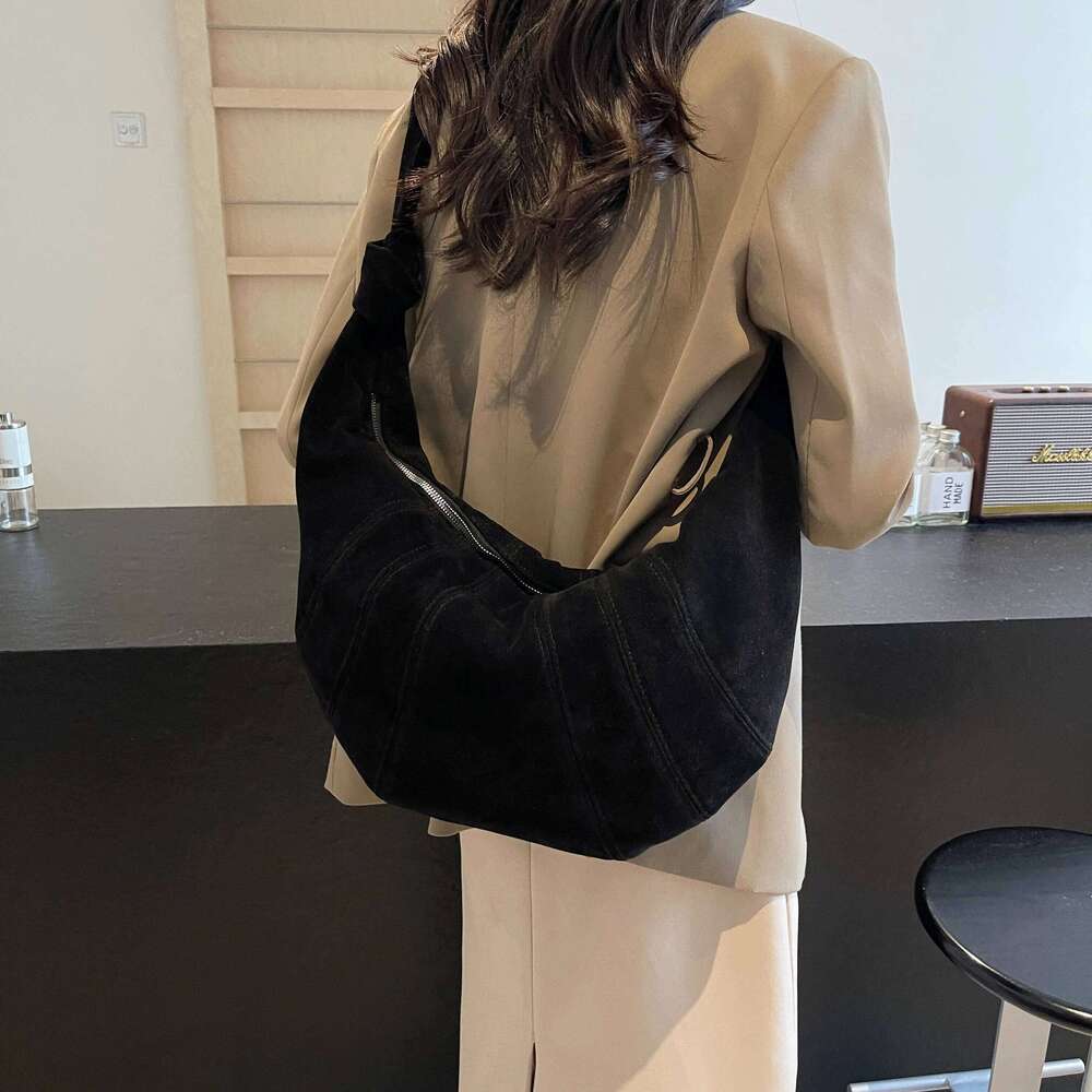 High Quality Faux Suede Hobo Women Large Retro Shoulder Bags 2024 In Winter Designer Cross Body Bag Lazy Style Shopper Tote
