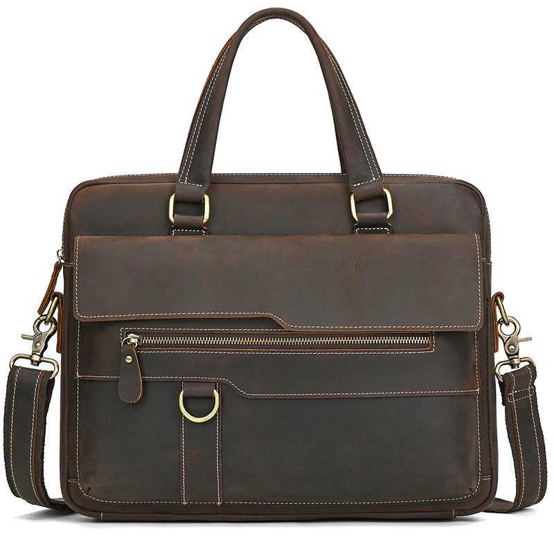 High Quality Genuine Leather Laptop Briefcase For Men Male Cowskin Business Briefcase Bag Vintage Style Shoulder Bag Crossbody W250610