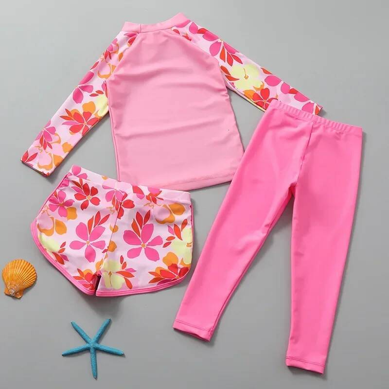 3-piece Swimwear for Girls Boys Swimsuit Kids Swim Suit Sun Proof Long Sleeve Swimming Clothes Quick-dry Bikini Teen