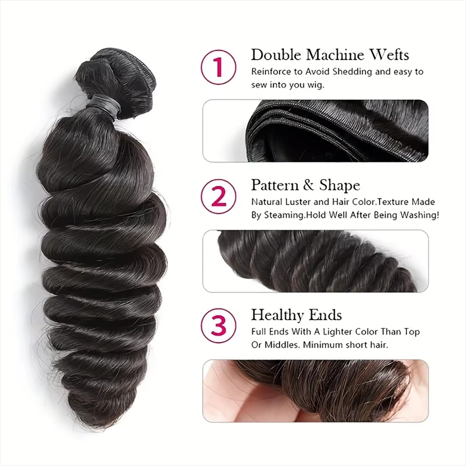 10 inch Hair Bundles Brazilian Loose Wave Virgin Human Hair 3/4 PC Natural Color Hair Extensions For Black Women Bundles Raw Hair Bundles 4x4 Lace Bra
