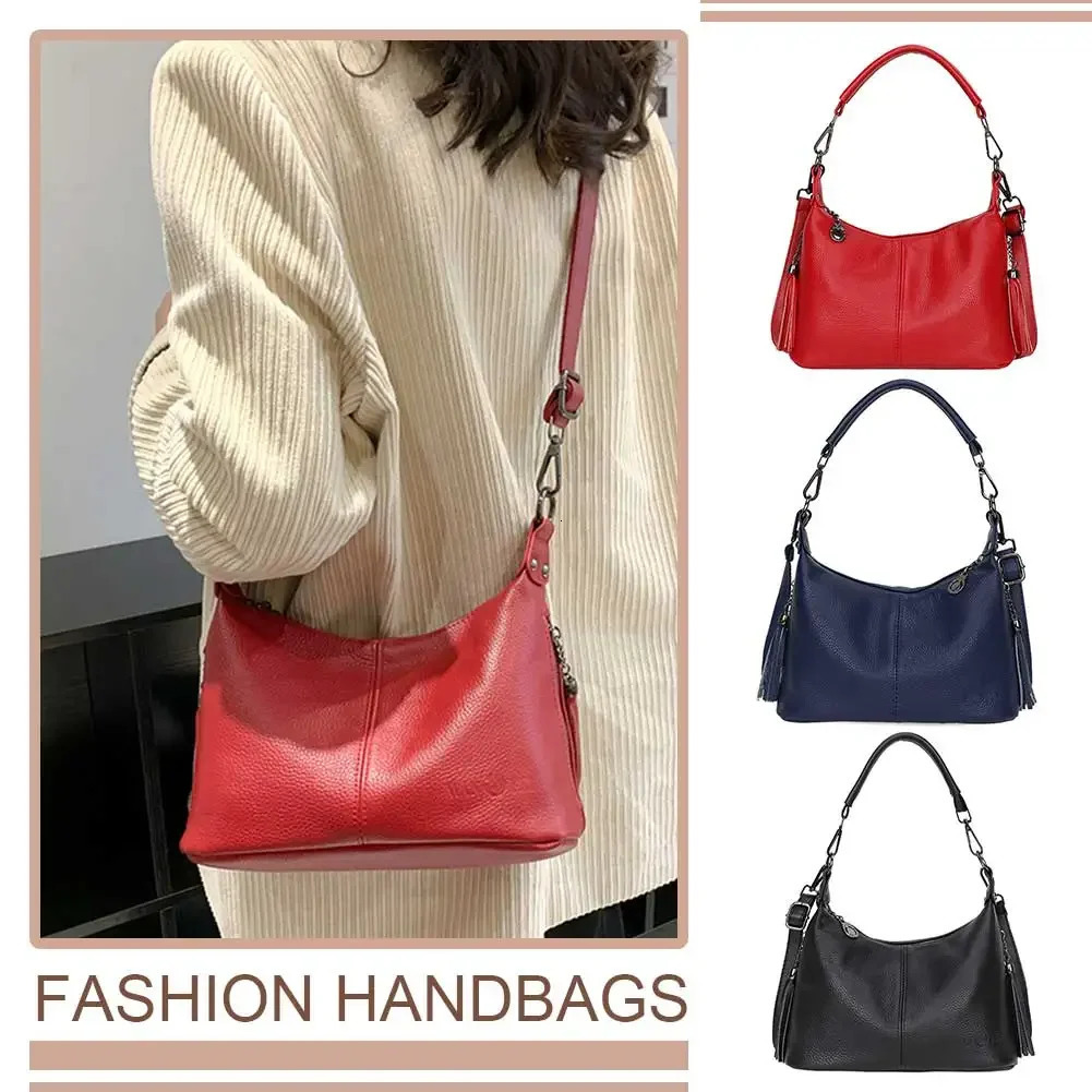 Women Fashion Shoulder Bag Large Capacity Cowhide Stylish Crossbody Bag Adjustable Strap Retro Armpit Bag for Outdoor Travel 250606