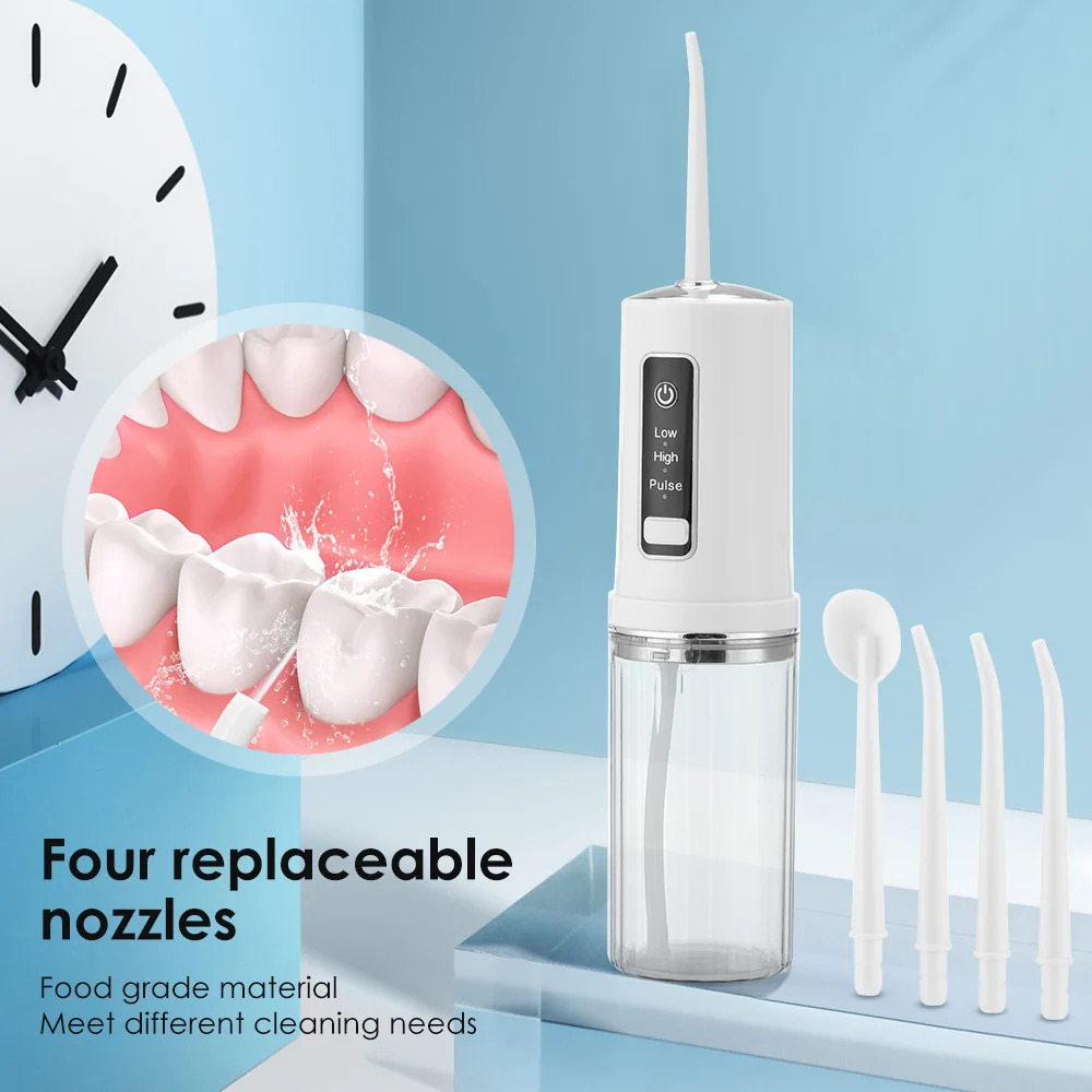 Portable Oral Irrigator Water Flosser Dental Water Jet Tools Pick Cleaning Teeth 230ML 4 Nozzles Mouth Washing Machine Floss 250605