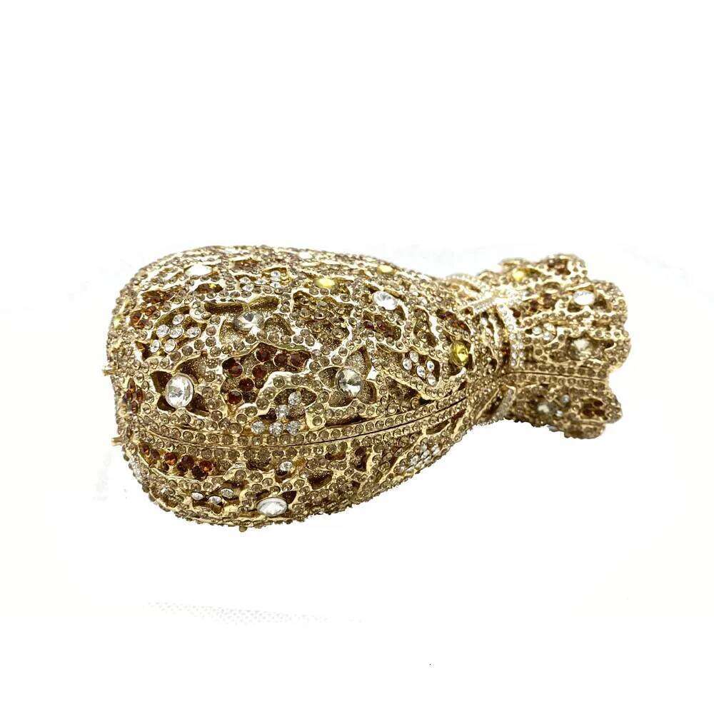 Newest Women Evening Bag Party Pouch Designer Hollow Out Crystal Clutches Gold Rhinestone Purses Money Handbag