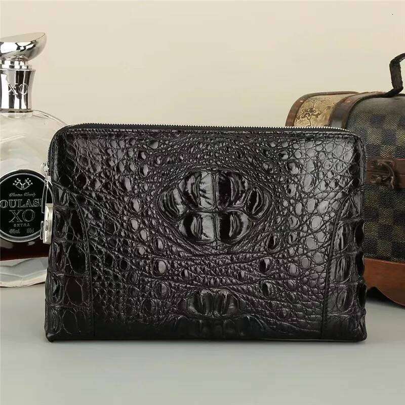 Exotic Real Crocodile Skin Men's Black Brown Passcode Clutch Bag ZIP Card Holders Genuine Alligator Leather Male Wristlets Purse