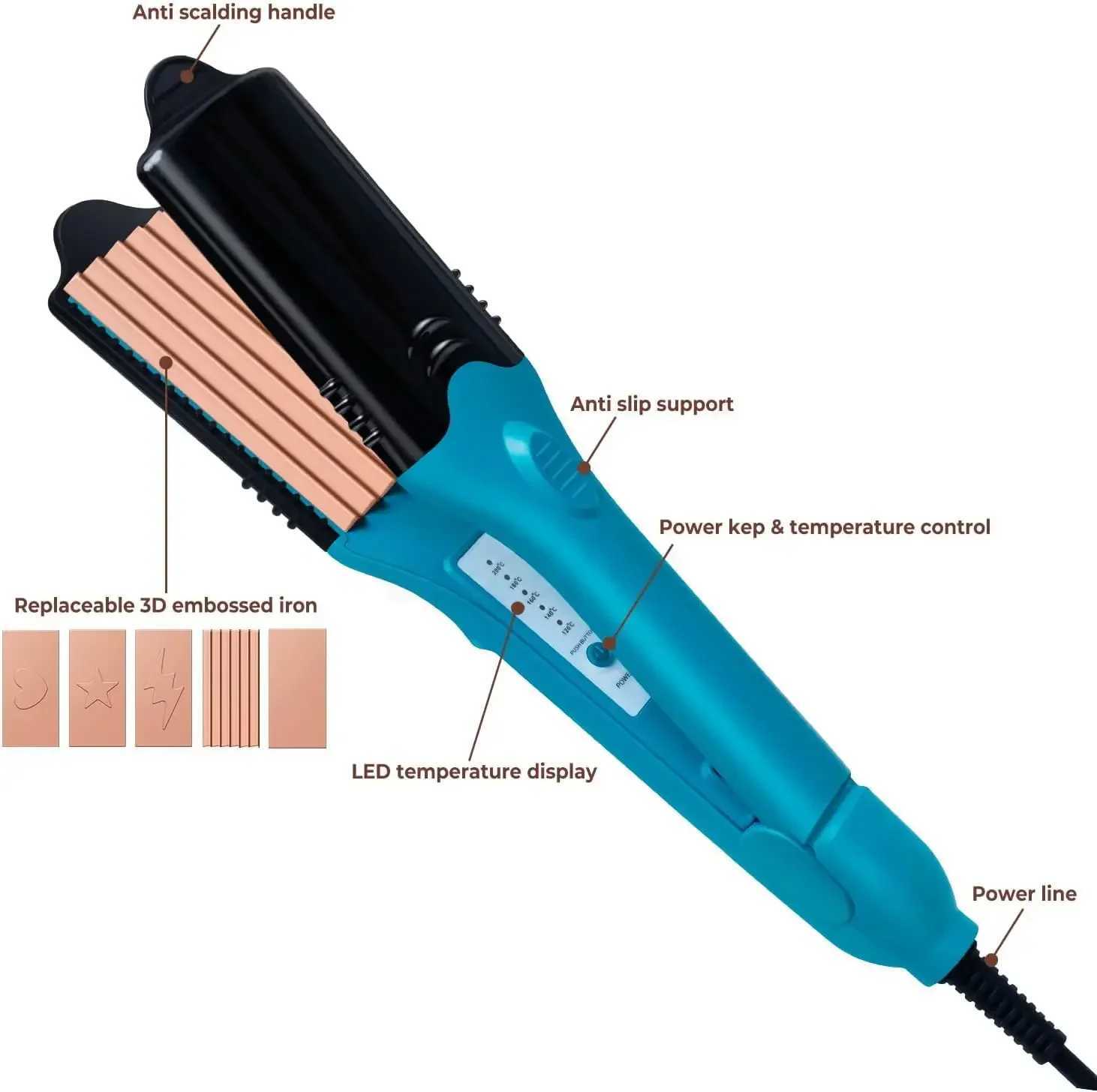 Hair Straightener 3D Image Hair Imprinting Iron with 5 Different Plates Crimper Perfect Hot Tool for Hair Art 3D Stamper Iron W250610