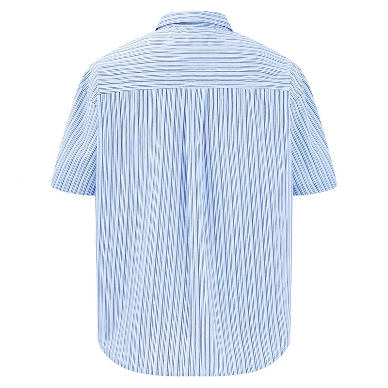 Mens Short Sleeve Striped Shirt Colorful Letter Print Harajuku Style Button Down Casual Cotton Loose Fit Summer Streetwear Top 250610