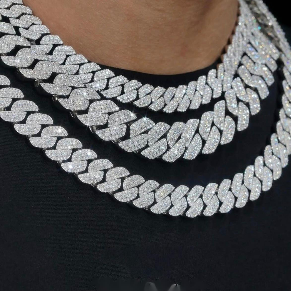 Cuban Link Hip Hop Moissanite Necklace 8mm-12mm Sizes VVS 925 Sterling Silver Unique Moissanite Cuban Chain OACOCA