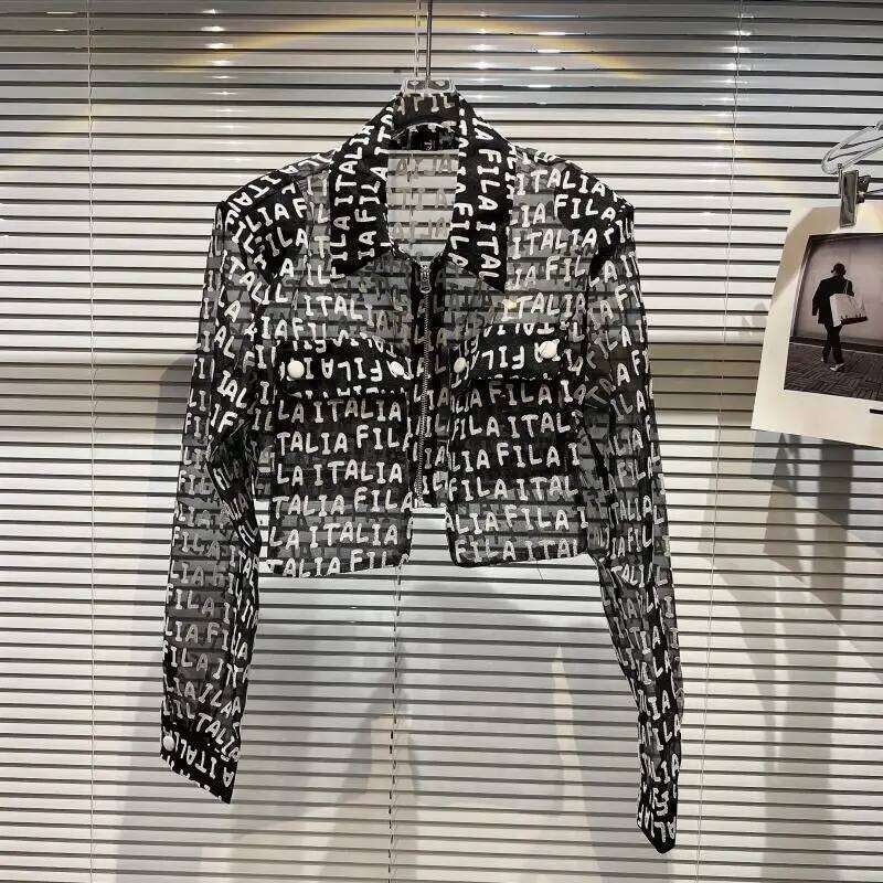 PREPOMP 2022 Summer New Arrivals Long Sleeve Turn Down Collar Letters Transparent Sunscreen Thin Coat Women Gf221