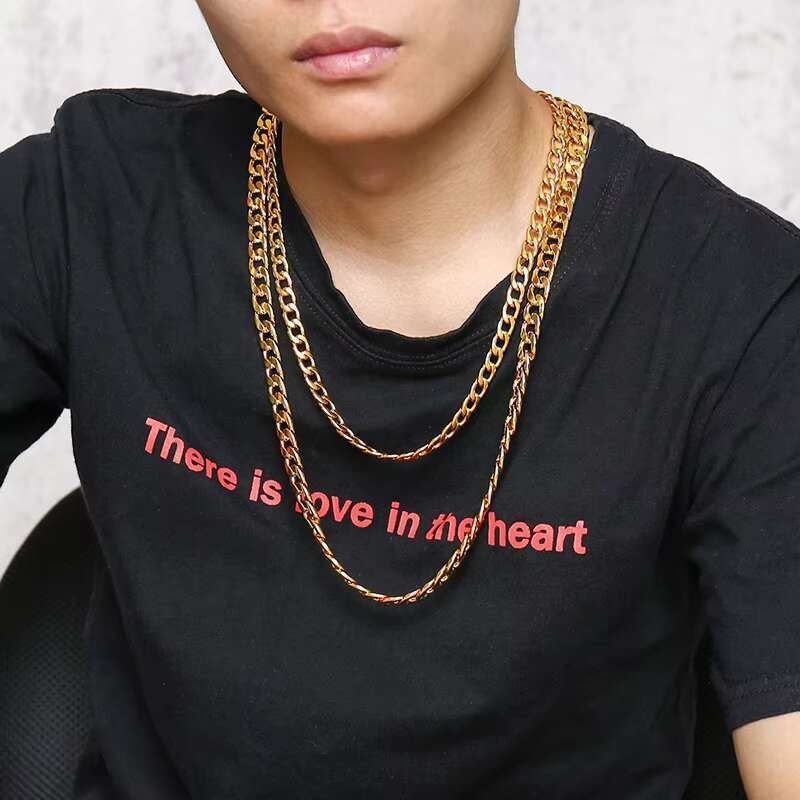 OACOCA Out Men Cuban Link Miami Chain Necklace Stainless Steel Rhinestone Clasp Hip Hop Men Curb Gold Casting Chain Necklaces
