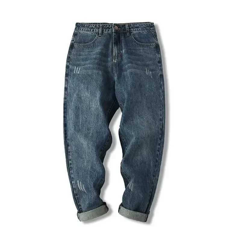 Mens Cowboy Pants Straight Mens Jeans Cropped Trousers Korean Fashion Y2k Vintage Y 2k Loose Cotton 2024 Autumn Stylish Luxury M250610