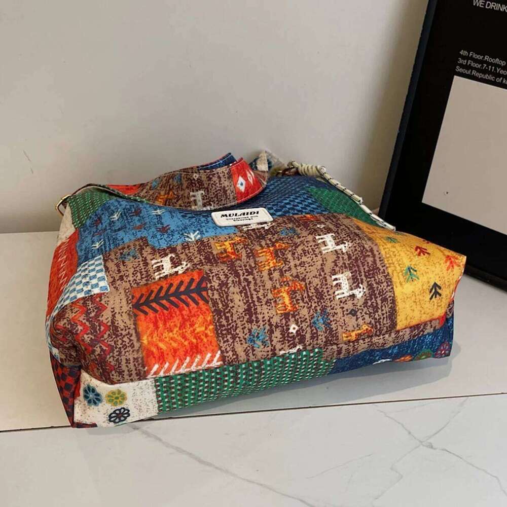 New Ethnic Style Patchwork Single Shoulder Crossbody Bag Simple Casual Large Capacity Canvas Commuting Storage Bags