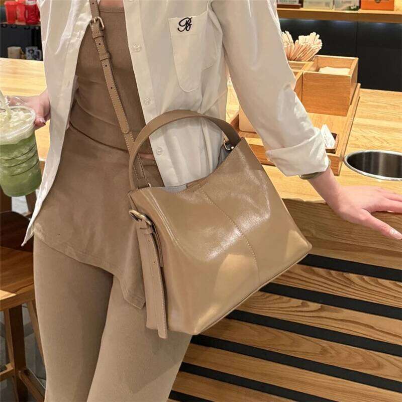 Designer Luxury Burminsa Vintage Cow Genuine Leather Bucket Shoulder Bags For Women 2025 Designer Crosssbody Purses Tote Ladies Handbags