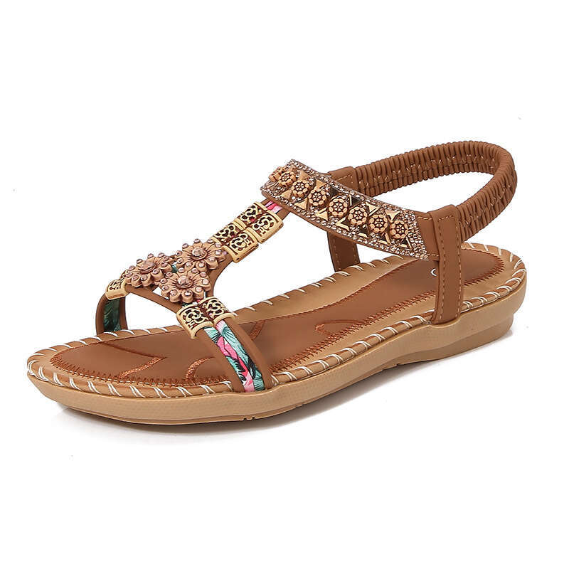 2025 Yasi Run New Bohemian for Women Summer Rhinestone Evening Breeze Flat Round Peep Open Toe Sandals