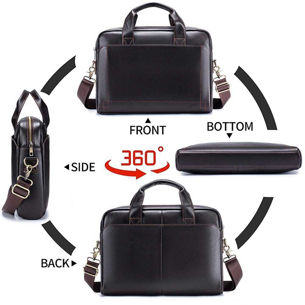 Mens Top Layer Cowhide Leather Handbag Diagonal Cross Office Bag Laptop Briefcase - Stylish Business Travel Accessory W250610