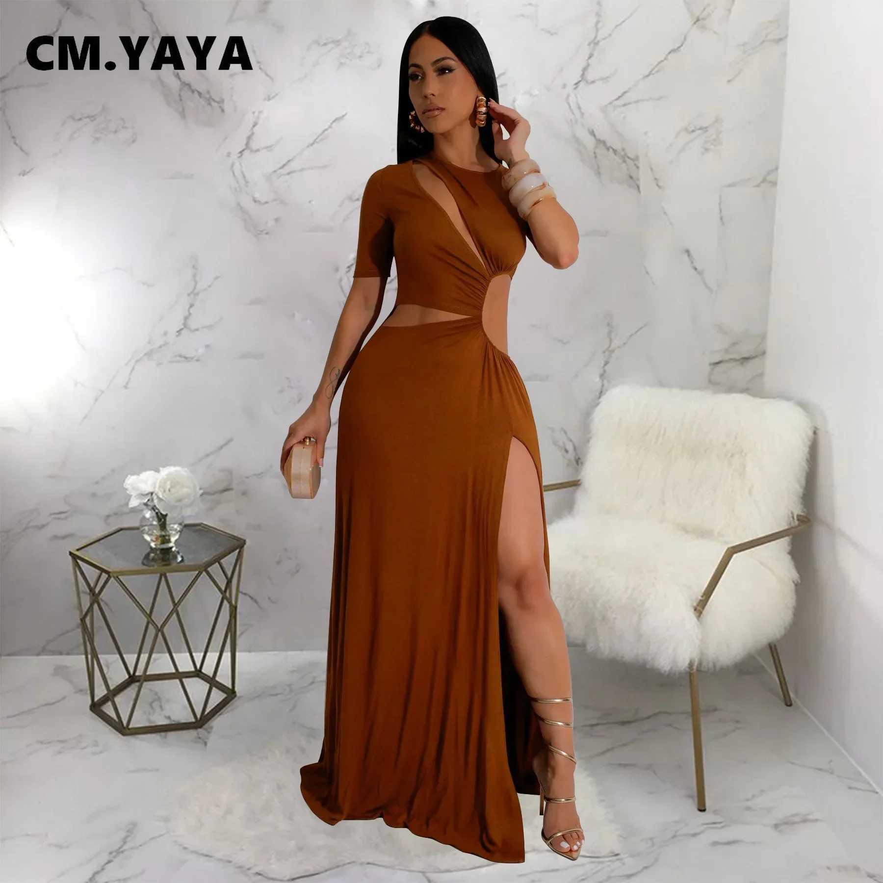 CM.YAYA Women O-neck High Split Ruched Bodycon Midi Maxi Dress 2024 Fall Street Evening Party Club Sexy Long Dresses XJ250610
