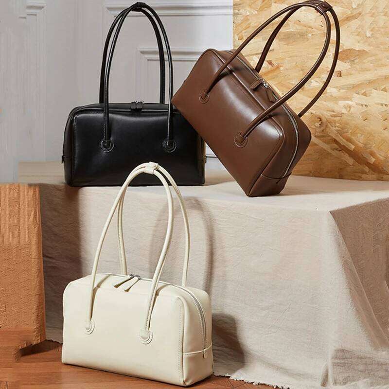 Toptrends Cowhide Genuine Leather Underarm Shoulder Bags For Women New 2025 Designer Satchel Tote Bowling Ladies Handbags