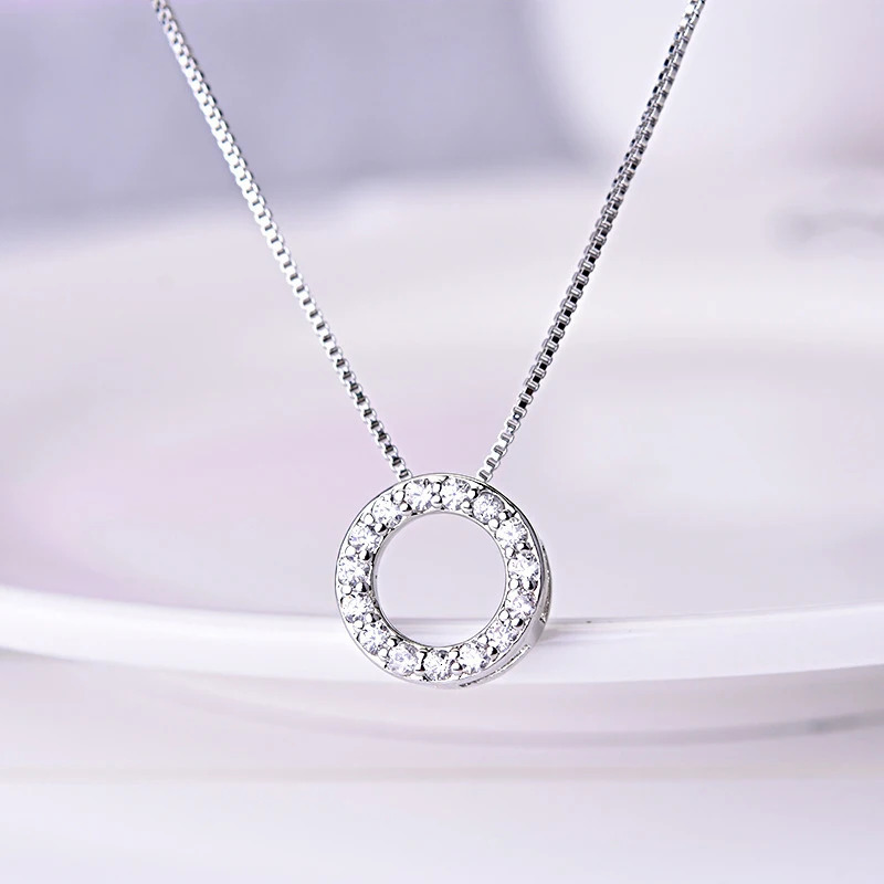 Fashion 925 Sterling Silver Jewelry Round Zircon Pendants Necklace Fine Semi Rhinestone Circle Clavicle Chain Choker 250609