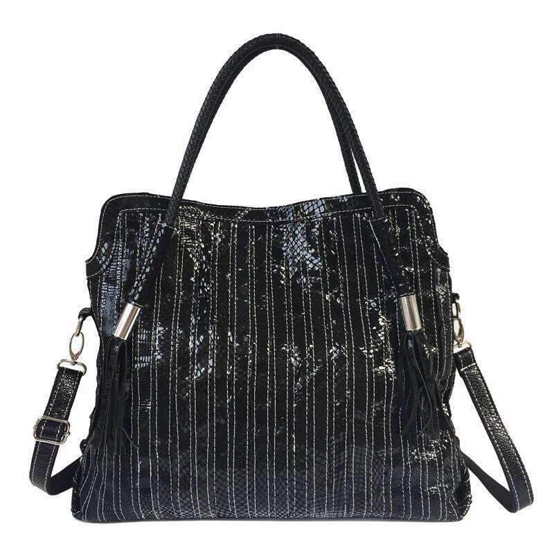 iPinee Real Cow Bags For Women Brands Cowhide Paillette Genuine Leather Handbags Snake Messenger Bag Tote