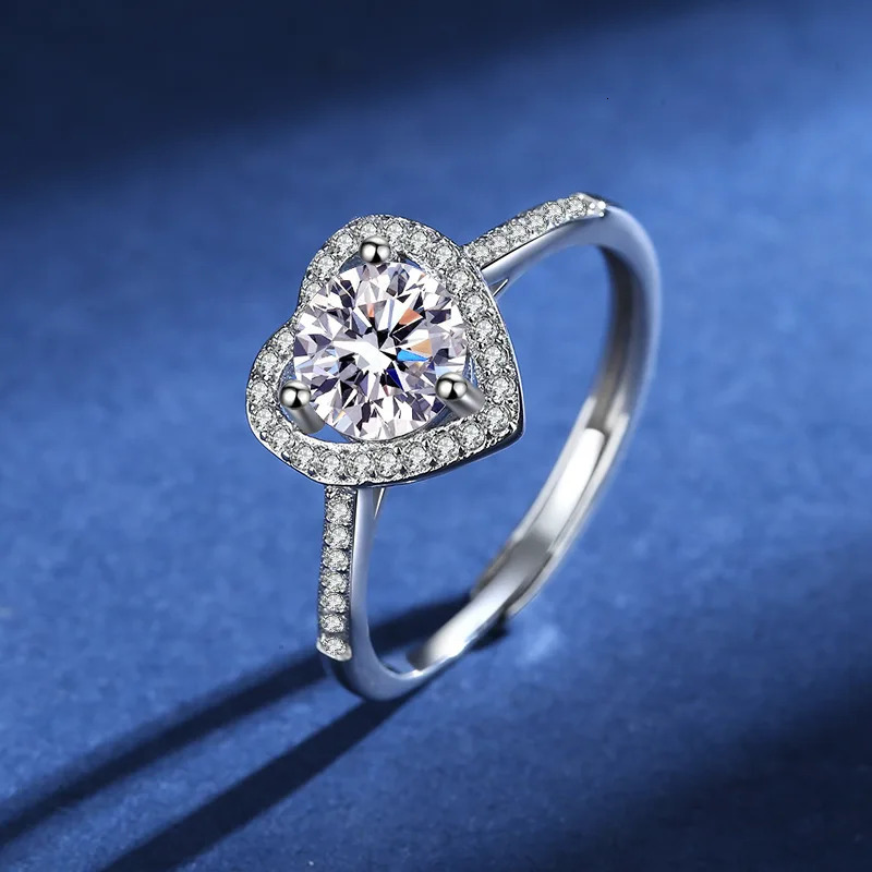 100% Real Ring D VVS1 Pass Diamond Test Pen Adjustable Size S925 Sliver GRA Certificate Wedding Rings for Women 250610