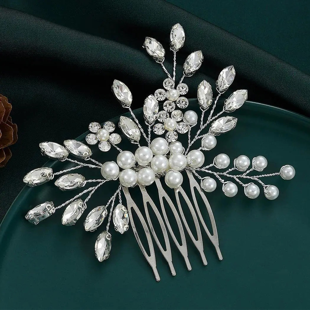 Fashion Handmade Flower Pearls Hair Comb For Women Bride Hairbands Clip Wedding Hair Accessories Crystal Headband Clips 250610