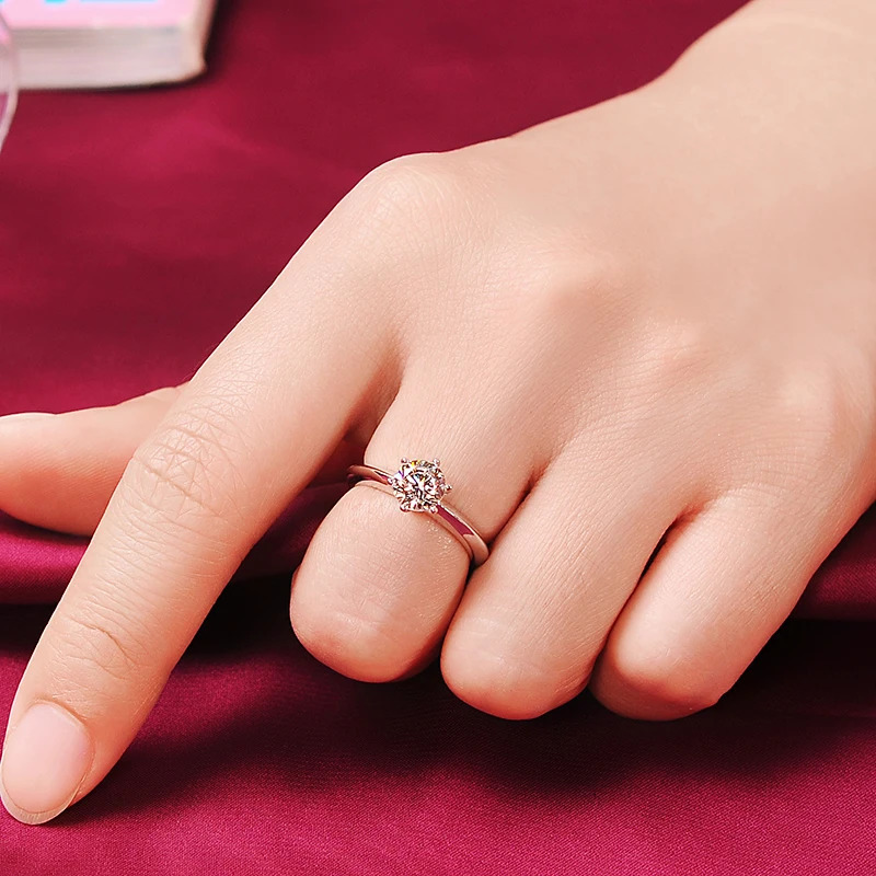 Solitaire 1ct Lab Diamond Ring 100% Real 925 sterling silver Engagement Wedding band Rings for Women Bridal Party Jewelry 250610