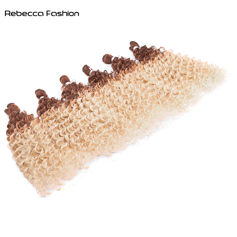 Rebecca Fashion Curly Wave Extensions 18 20 22 Inches Ombre Blonde Orange Fake Bundles Super Long Weave Synthetic Hair