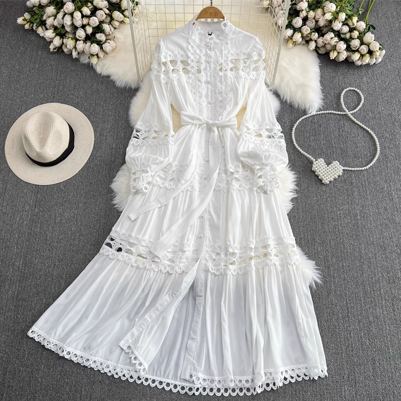 Casual Dresses Plus Size 2XL Women's Clothing Summer Dress 2025 Elegant Lace Patchwork Hollow Out White Wedding Guest Beach Sundress