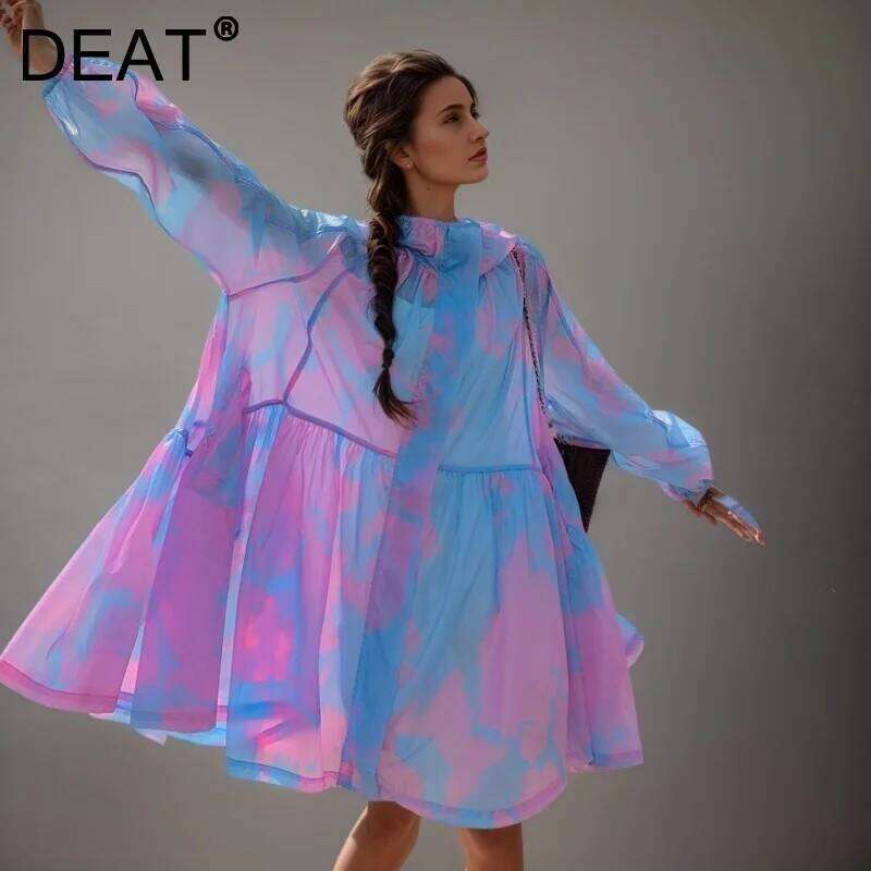 DEAT Fashion Printed Thin Sunscreen Jacket Women;S Hooded Big Size Zipper Long Sleeves Jackets Summer New Tide 7Ab9182