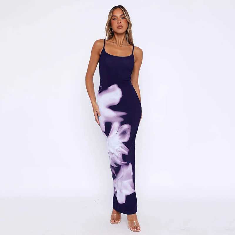Summer Womens Dresses New Fashion Print Sleeveless Backless Bodycon Sexy Maxi Dresses Casual Streetwear Club Elegant Lady Dress XJ250610