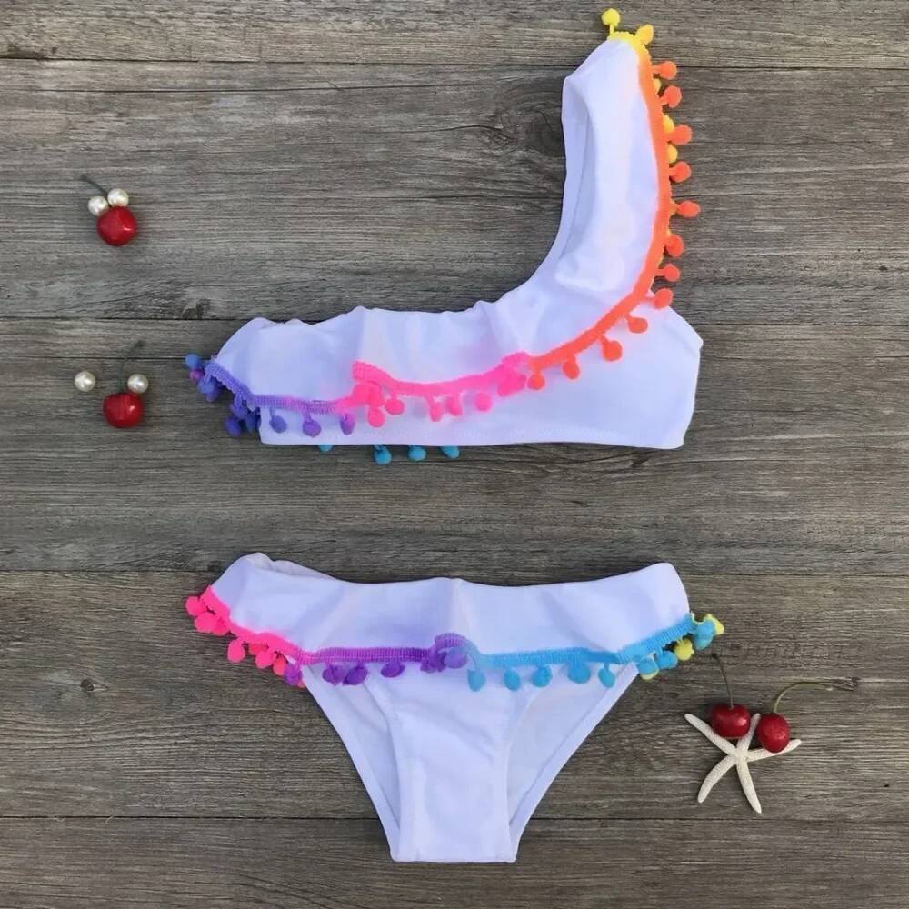 2025 Girls Split Swimsuits Cute Shoulder Swimsuit Children Swimwear Bikini Set Girl Swimming Clothes Kids Bathing Suit Beachwear
