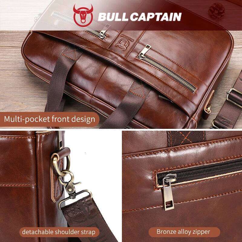 BULLCAPTAIN Men Briefcase Bag High Quality Business Leather Shoulder Messenger Bags Office Handbag 14 Inch Laptop Bag