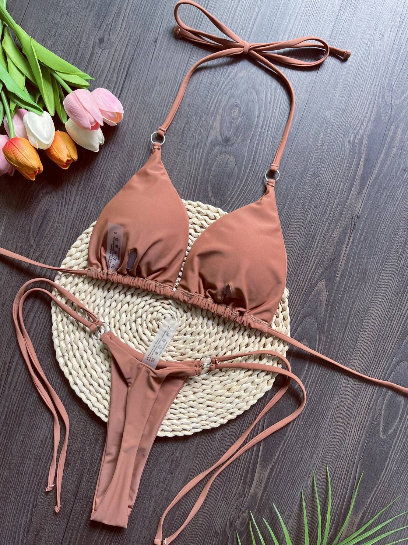 RUOTONGSEPT Sexy Halter Satin Brazilian Women Swimwear Female Swimsuit Two-pieces Bikini set Bather Bathing Suit Swim