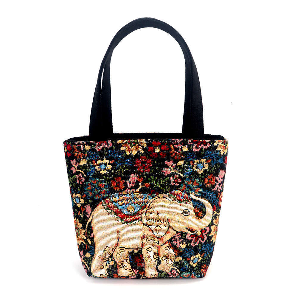 Canvas Jacquard Embroidered Cute Cartoon Phone Bag Mini Artistic Fresh Handbag Simple