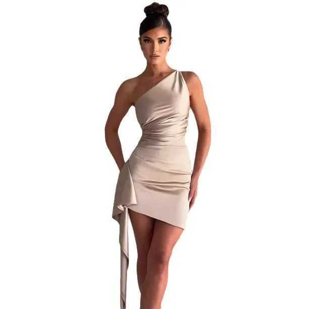 Sexy Slim Fit Evening Dress Shoulder Bare Mini Skirt Style Sleeveless Womens Fashionable Elegant Simple Design New Summer Dress XJ250610