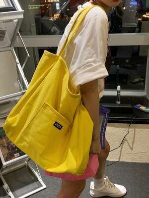 Huanghuang Home Solid Color Canvas 2021 New Ins Style Women's Large Capacity Simple Korean Version Single Shoulder Artistic Crossbody Bag