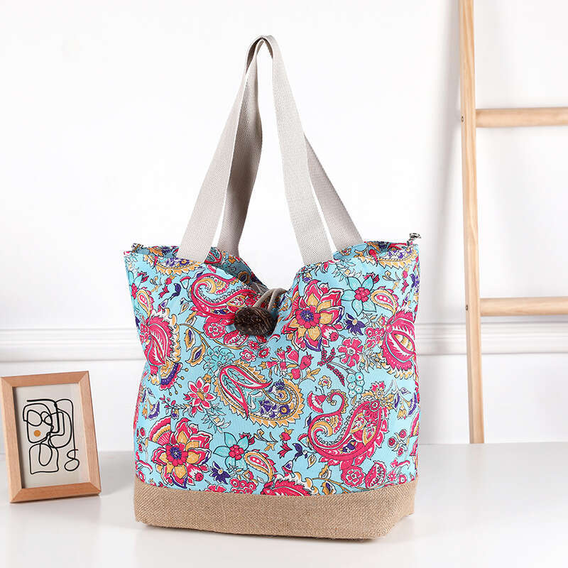 Ethnic Style Printed Casual Shoulder Fashion Trend Shopping Exotic Canvas Straw Bag