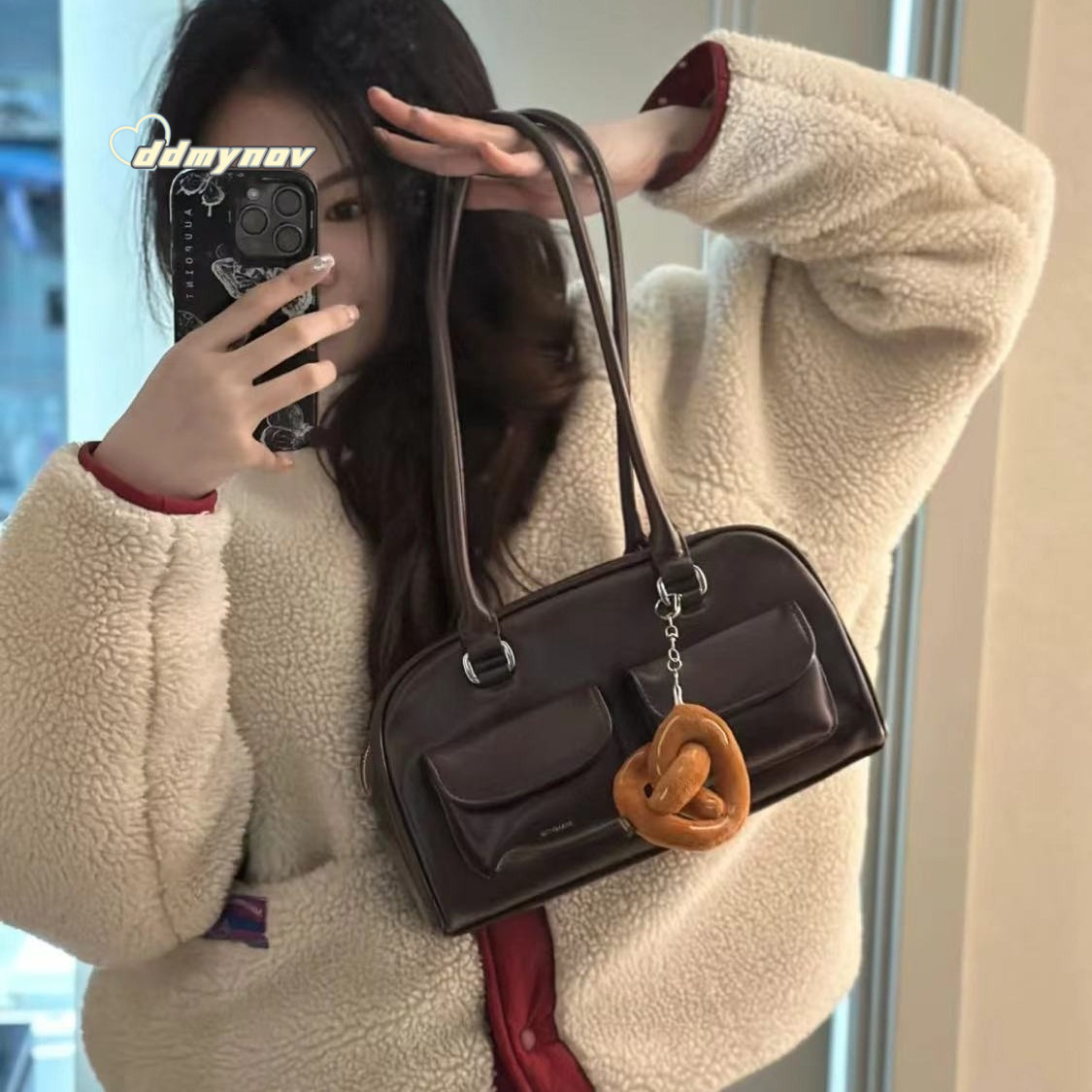 Korean Seo Ye-jung Same Style Bowling Bag Niche Boston High-end Casual Single Shoulder Handbag for Women ddmynov