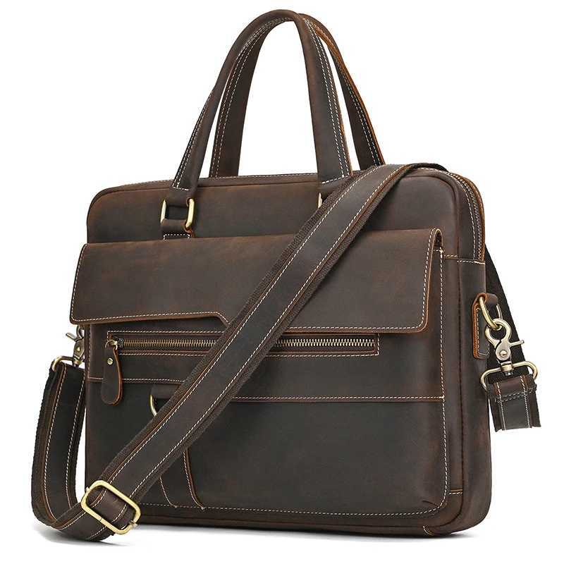 High Quality Genuine Leather Laptop Briefcase For Men Male Cowskin Business Briefcase Bag Vintage Style Shoulder Bag Crossbody W250610