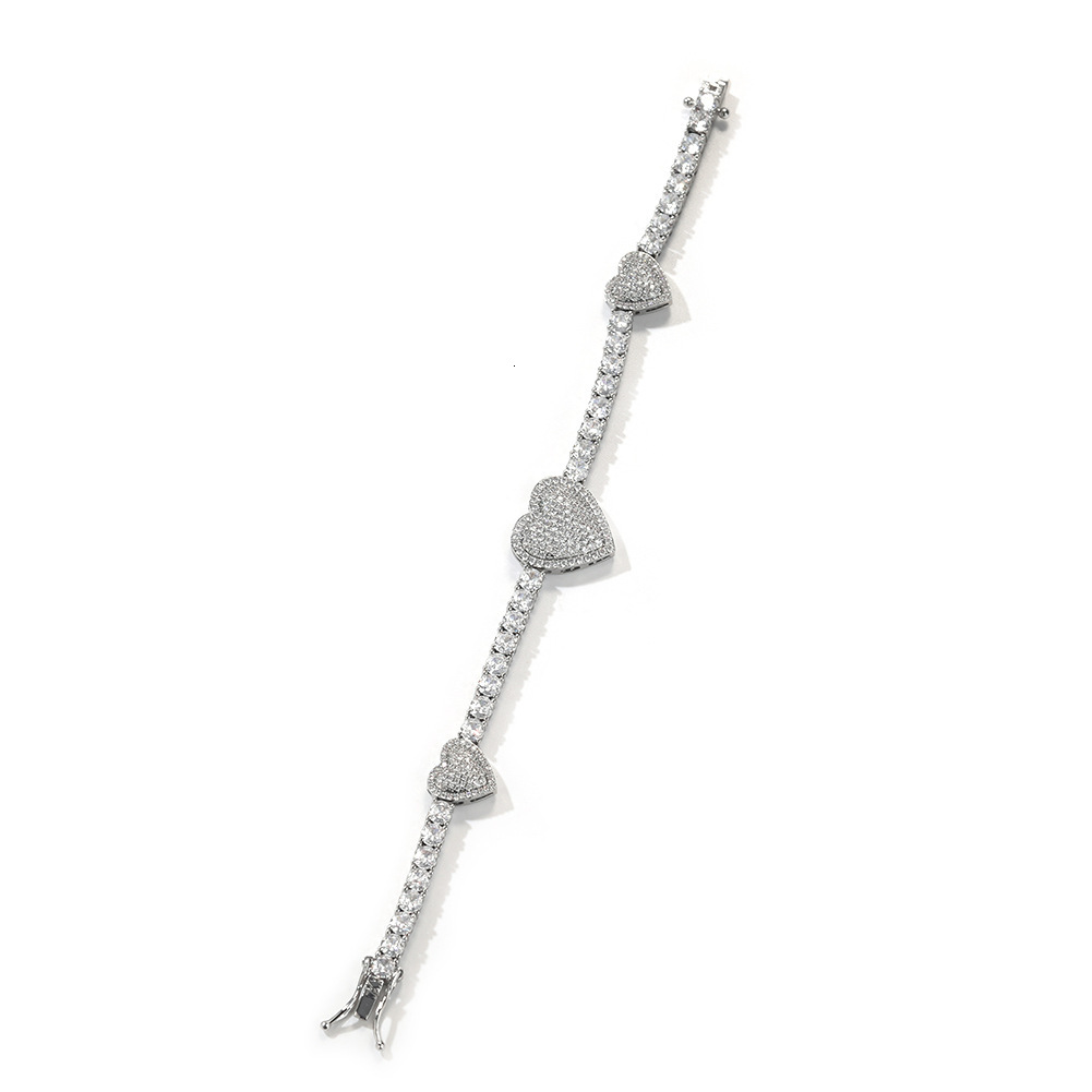 New In Full Diamond Love Heart Charm Diamond Tennis Chain Bracelet Top Quality Iced Out Cubic Zirconia Hip Hop Wedding Bangle Briaces For Women Jewelr