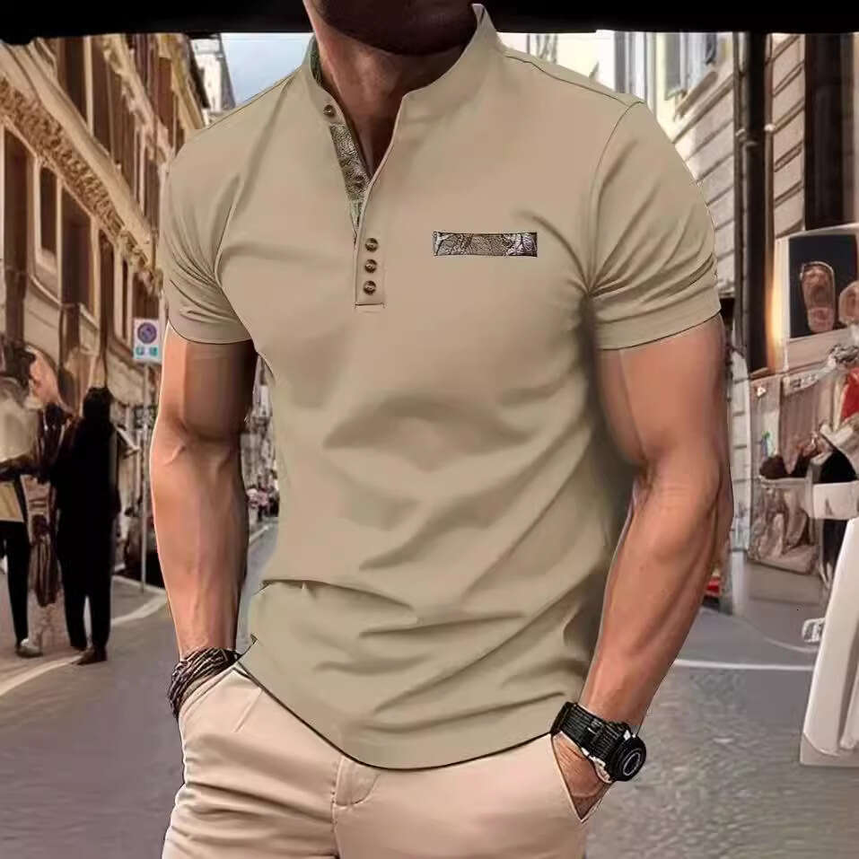 Clothing Summer New Men's Casual Stand Collar Short Sleeve Polo Shirt B5