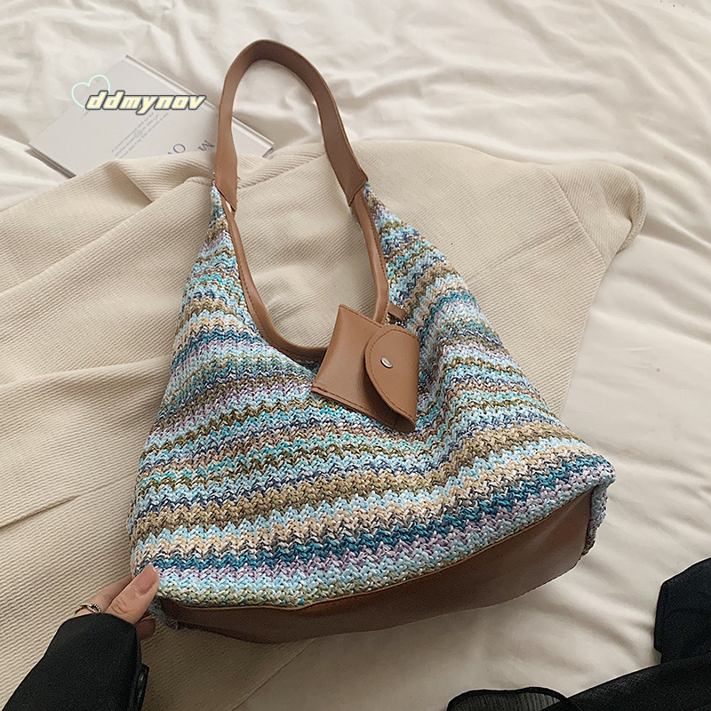 Large Capacity Handwoven 2024 New Fashion Commuter Tote Ins Vacation Beach Bag for Women ddmynov