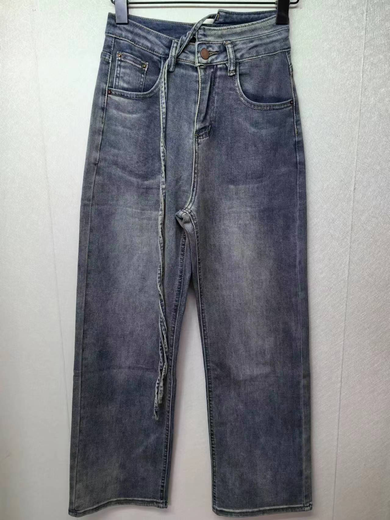 Vintage Washed Asymmetric Cropped Wide Leg Jeans - Factory Customized Wholesale Style 099