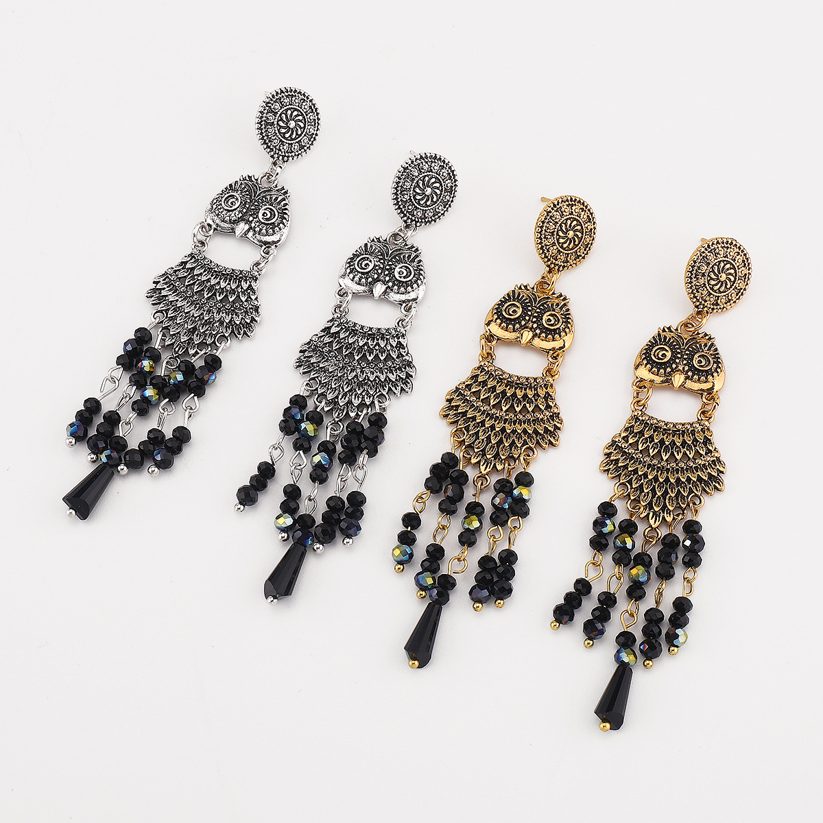 Vintage Ethnic Inspired Owl Tassel Earrings Bohemian Style Statement Jewelry with Retro Sophistication