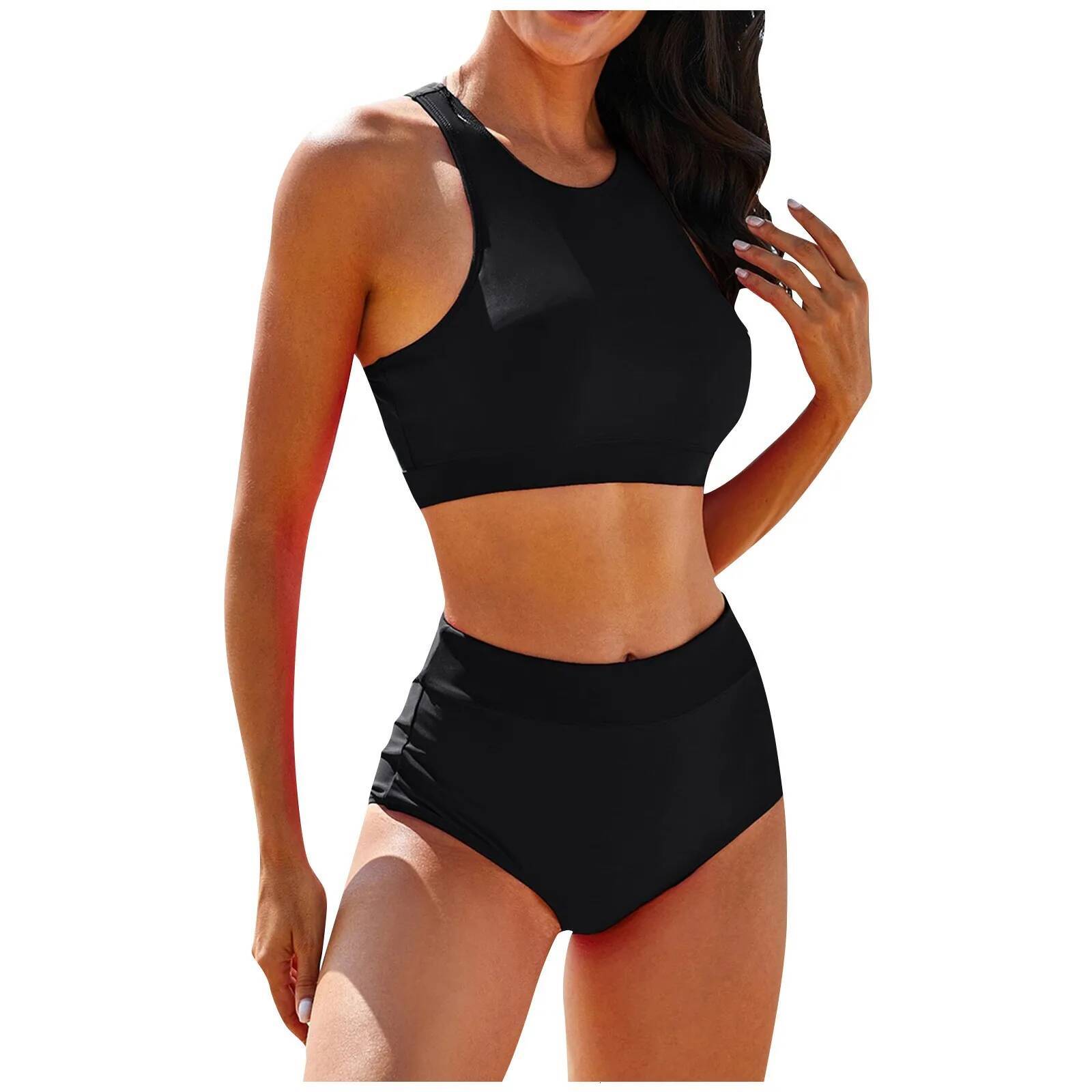 igh Waist Sexy Bikini Set 2024 Women Solid Color Tank Top Swimsuit Female Two Pieces Swimwear Beach Wear for Bathing Suit