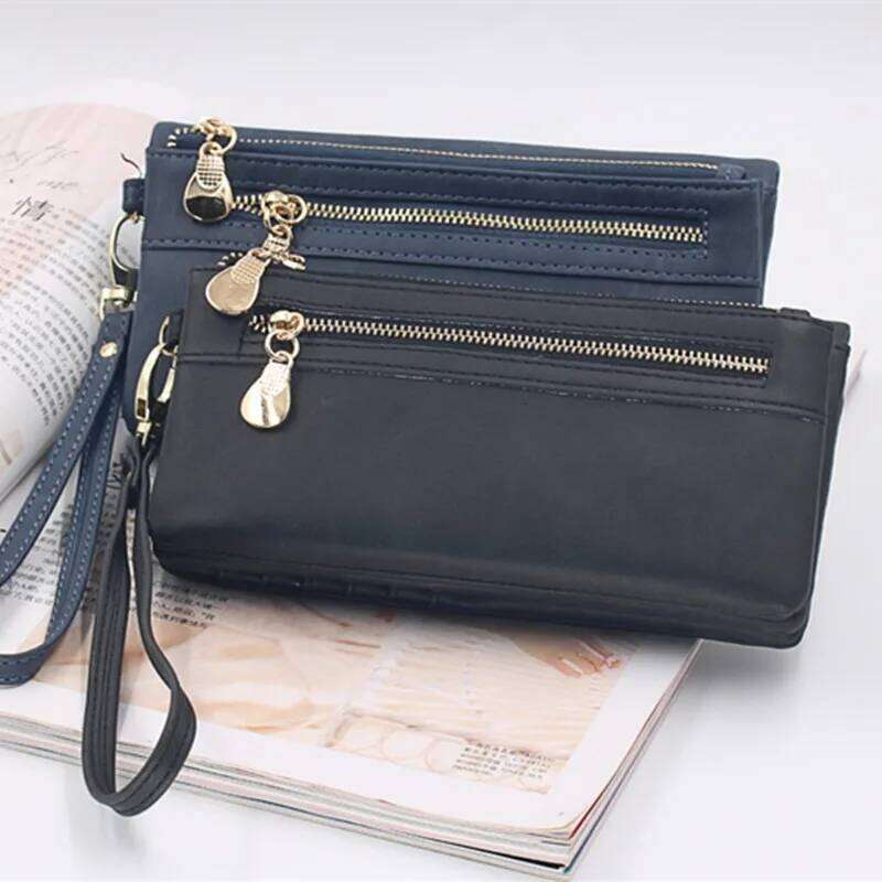 new European and American frosted double zipper buckle handbag multi-card folding high texture large capacit MASA