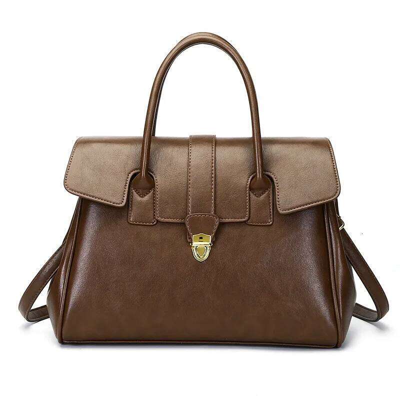 2025 Vintage Leather Tote For Women Spacious Designer Work Bag Water-Resistant Office Briefcase Commuter Travel Handbag