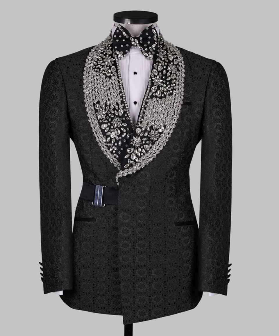 Exquisite Crystal Wedding Tuxedos 2 Piece Set Jacket Pants Jacqusrd Men Suit Shawl Lapel Customized Groom Wear Party Suits