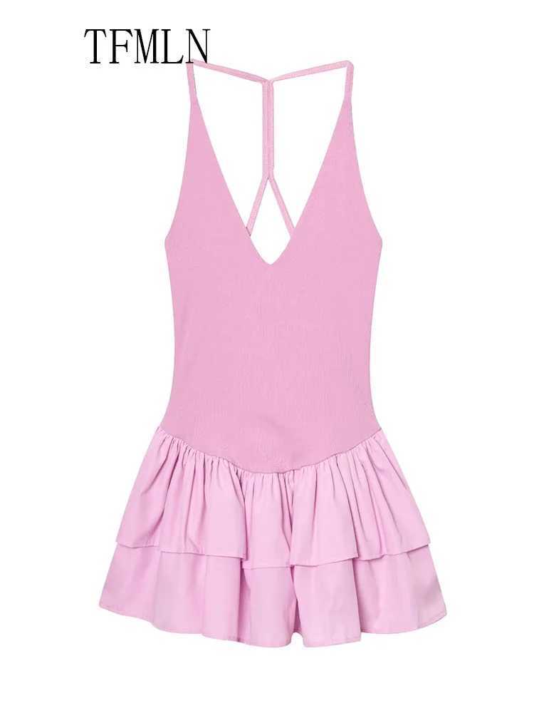 TFMLN Sweet Womens Sexy Tiered Halter Mini Dress 2025 Summer Fashion Casual Slim Short Dresses Elegant Party Dresses Vestidos XJ250610