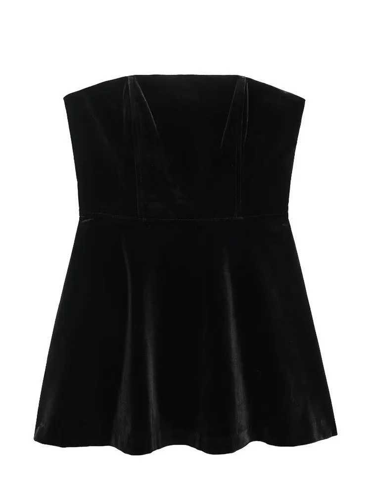 TFMLN Solid Velvet Strapless Mini Dress For Women Elegant Off Shoulder Sleeveless A-Line Party Dress Back Zipper Sweet Dress XJ250610